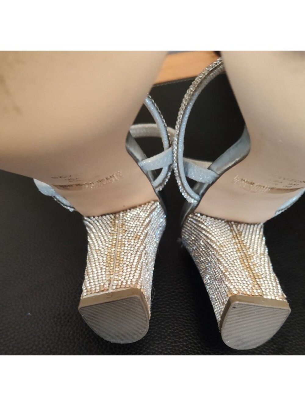 Touch Of Nina Savion1 Silver Rhinestone Strappy Block Heel Sandals Size 9 M Glam - Picture 11 of 11